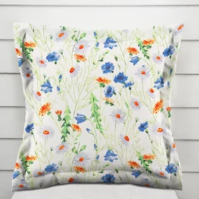 Biante Bavlnená obliečka na vankúš s lemom Sandra SA-601 Margaréty a zvončeky na bielom 45 x 45 cm