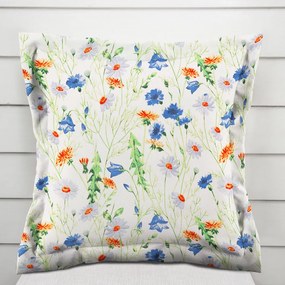 Biante Bavlnená obliečka na vankúš s lemom Sandra SA-601 Margaréty a zvončeky na bielom 30 x 50 cm