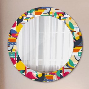 Okrúhle ozdobné zrkadlo Geometrické tropické vtáky fi 60 cm