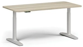 Výškovo nastaviteľný stôl, elektrický, 675-1325 mm, zaoblené rohy, doska 1600x800 mm, biela podnož, dub prírodný