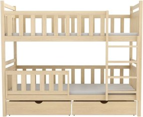 Detská poschodová posteľ z masívu borovice KAREL so šuplíkmi - 200x90 cm