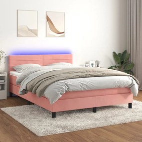 Posteľný rám boxsping s matracom a LED ružový 140x190 cm zamat 3134464
