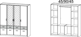 Šatníková skriňa Bremen, 181 cm, biela/šedý betón