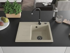 Mexen Ben, 1-komorový granitový drez 600x500x190 mm, pravý + čierny sifón, béžová, 6523605000-69-B