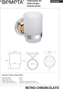 Bemeta Design RETRO gold-chrom: Držiak kefiek, sklo - 144210018