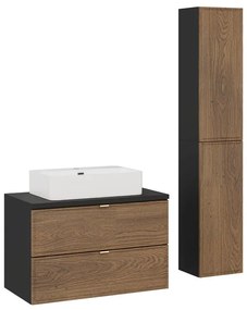 Kúpeľňová zostava s doskou, umývadlom a skrinkami Talia Casella Trust 80 cm čierna matná/dub casella