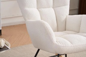 Hojdacie kreslo, relaxačné kreslo s plyšovým poťahom, bielej farby
