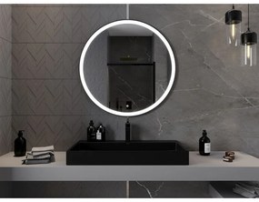 Mexen Esso, okrúhle LED podsvietené kúpeľňové zrkadlo 90 cm, 6000K, vykurovacia podložka proti zahmlievaniu, čierny rám, 9825-090-090-611-70