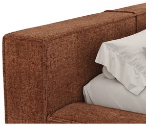 Oranžová čalúnená dvojlôžková posteľ s úložným priestorom s roštom 200x200 cm Voliera – Maison de Rêve