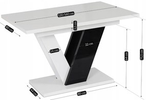 JAKS Jedálenský stôl Clark 120 cm čierno biely gloss glamour