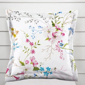 Biante Bavlnená obliečka na vankúš s lemom Sandra SA-453 Modro-ružové kvety na bielom 50 x 50 cm