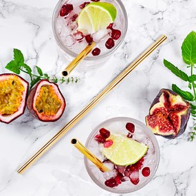 Bar@drinkstuff Rovné zlaté nerezové slamky s kefkou Množstvo: 10 ks