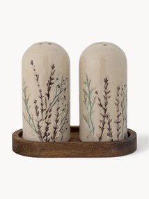 Ručne vyrobená soľnička a korenička's dreveným podnosom Bea, 3 ks