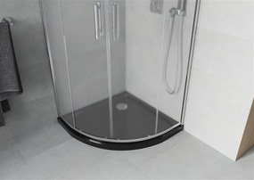 Mexen Rio, štvrťkruhový sprchovací kút s posuvnými dverami 70 x 70 cm, 6mm číre sklo, chrómový profil + čierna sprchová vanička, 863-070-070-01-00-4170
