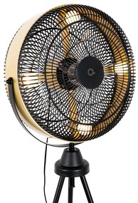 Stojanový ventilátor čierny so zlatou farbou, 4 svetlá, stmievateľný - Kim