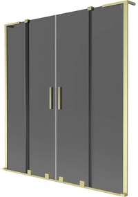 Mexen Velar L Duo, 2-krídlová posuvná vaňová zástena 140 x 150 cm, 8mm šedé sklo, zlatá matná, 896-140-003-42-55