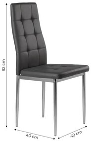 Sada 4 stoličiek do obývačky alebo jedálne, jednoduché prešívané stoličky, chrómové nohy, sivá ekokoža