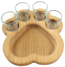 AMADEA Drevená miska "medvedia labka" so 4 panákmi, masívne drevo, veľkosť 18 cm