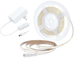 SOLIGHT COB LED pásik, sada s adaptérom, vypínač, 5m, 8W/m, 800lm/m, studená biela