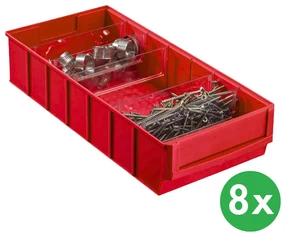 Allit Plastový regálový box ShelfBox typ E - 183 x 400 x 81 mm, 8 ks, červený