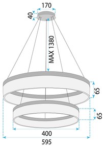 Toolight Toolight, LED závesné osvetlenie 60cm, 60W, 3000K, LHJ049-CP2, zlatá, OSW-60028
