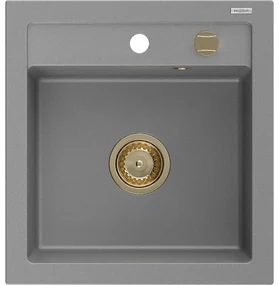Mexen Vito, granitový drez 520x490x210 mm, 1-komorový, šedá so zlatým sifónom, 6503521000-71-G