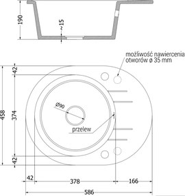 Mexen Kevin, granitový drez 586x458x190 mm, 1-komorový, čierna, 6517581005-77