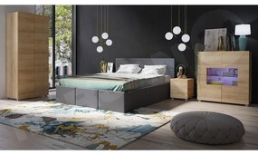 Spálňa Bralani XIX, Farby: dub zlatá, Dostupné poťahy: ekokoža Soft 011, Osvetlenie: osvetlenie LED modré