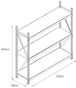 Kovový regál LONGSPAN, 200x150x80cm, 3x DTD polica, 1000kg na policu