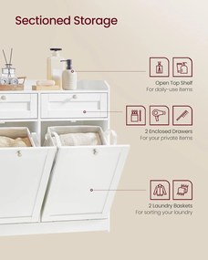 Kúpeľňová skrinka s košmi na bielizeň 40 × 78,9 × 80,2 cm, v oblakovo bielej farbe