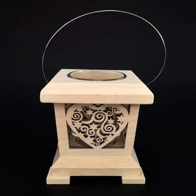 AMADEA Drevený lampáš s motívom srdca, masívne drevo, 9x9x9 cm