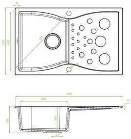 Laveo Molokin, 1-komorový granitový drez 800x500x195 mm, šedá, LAV-SPO_511T