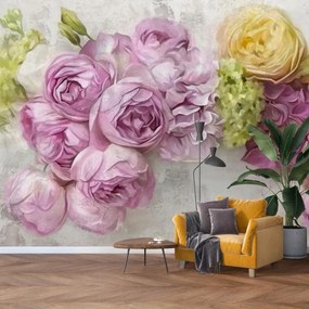 Fototapeta - Kvety na stene v pastelových farbách (147x102 cm)