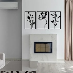 SADA 3x Nástenná dekorácia 78x39 cm kvety kov