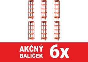 Akcia 6x Regál 180x40x40 cm lakovaný 5-policový, nosnosť 875 kg - červený - 6ks