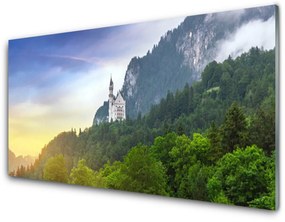 Skleneny obraz Zámok v horách les príroda 100x50 cm