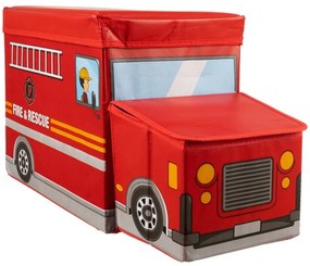 eCarla Úložný detský box a taburet pre deti, POŽIARNY VÔZ, červený