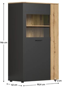 Dvojdverová vitrína Esena 1D1W N - grafit / dub evoke