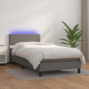Boxspring posteľ s matracom a LED sivá 90x200 cm umelá koža 3134145