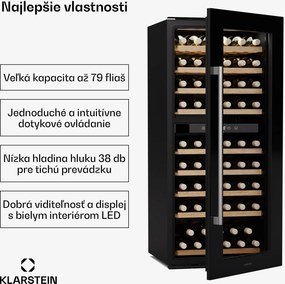 Klarstein Vinsider Duo chladnička na víno, 79 fliaš, 2 chladiace zóny, UV ochrana, 9 políc, Dotykové ovládanie