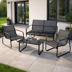 Garthen záhradný set Astoria D104137 4-dielny oceľno-textilný sivý s priesvitnou sklenenou doskou