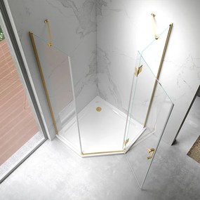 BPS-koupelny Päťuholníkový sprchový kút KZ10A GL BR 80x80 zlatý kartáčovaný/transparent - bez vaničky