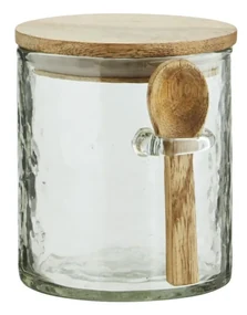 MADAM STOLTZ Sklenená dóza s lyžičkou Mango Wood 9 cm