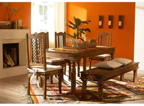 furniture-nabytek.cz - Masívna jedálenská zostava Merlin I z palisandru, lakovaná, hnedá – stôl 180x90 cm, lavica a 4 stoličky