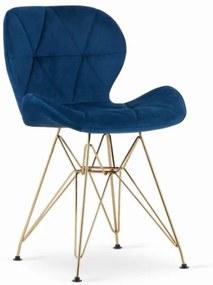 Zamatová jedálenská stolička Paris modrá so zlatými nohami