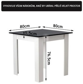 MIADOMODO jedálenský stôl pre 4 osoby, čierny, 80x80x76,5 cm