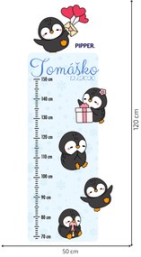 PIPPER. Textilná nálepka na stenu "Detský meter s menom - Tučniaky 2"