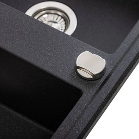 Laveo Megalo, 2-komorový granitový drez 1160x500x185 mm s dlhým odkvapávačom, čierna škvrnitá, LAV-SBE_721T