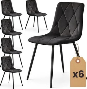 Sada šiestich jedálenských stoličiek MILO zamatové, čierne / čierne nohy (6 ks)