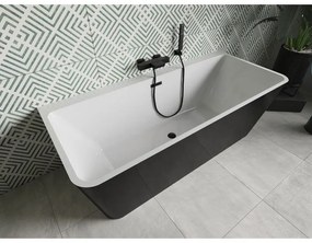Mexen Volta, voľne stojaca nástenna vaňa 150 x 75 cm, biela-čierna, čierny matný prepad, 51131507575-70